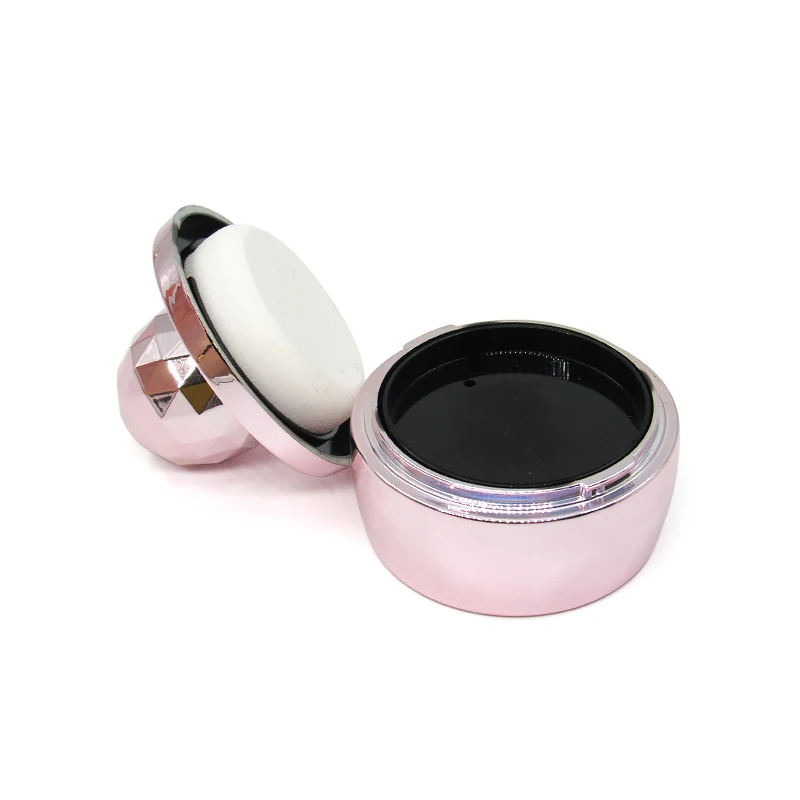 Cosmetic wholesale cute round empty mini blush jar case container with sponge puff custom makeup plastic packaging