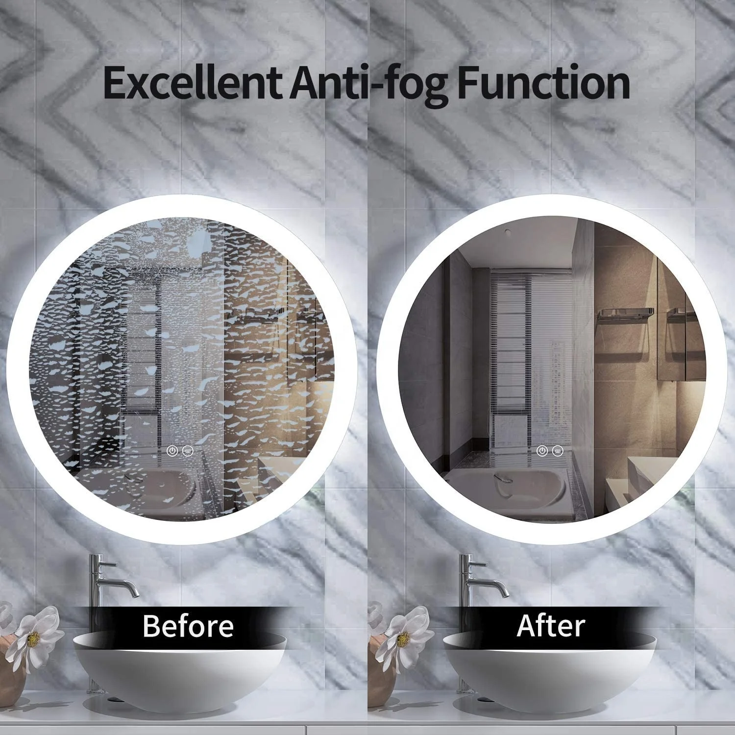  Guzex 24 inch LED Bathroom Mirror with Light Round led Vanity Anti