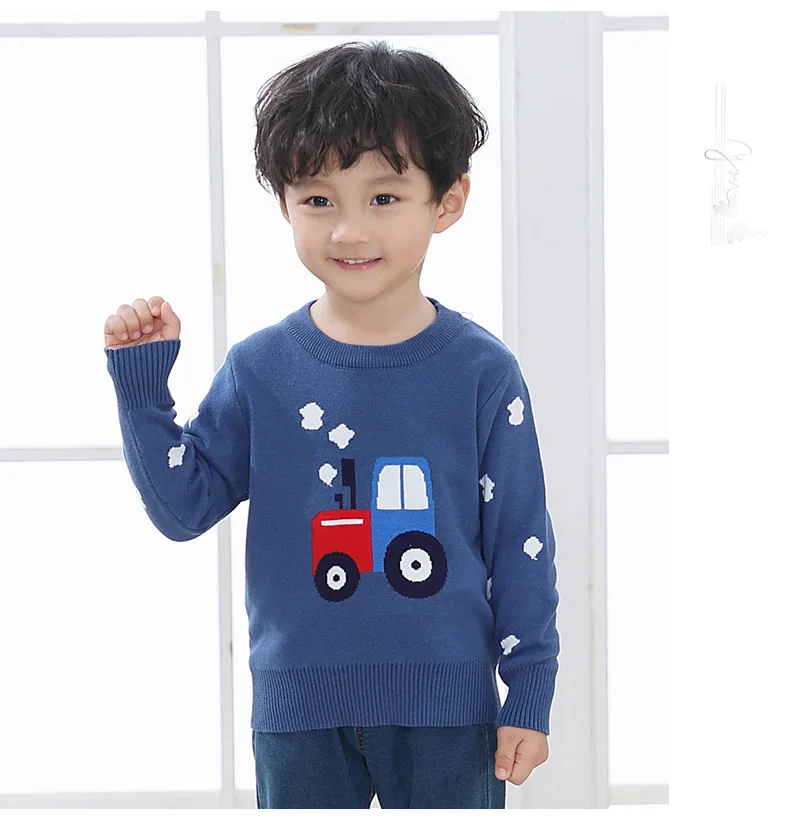 Топы детский вязаный свитер пуловер из чесаного хлопка для мальчиков детская одежда с мультяшным принтом животных трикотажная 1 год тонкая шерстяная футболка