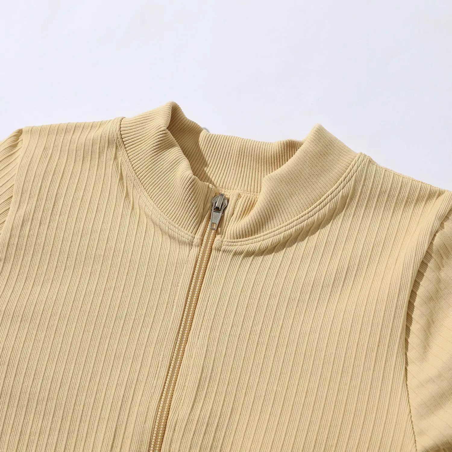 Ins Hot 6 Piece Ribbed Yoga Set Zipper Natural Color Seamless Fitness Apparel Gym Workout Clothing Womens Activewear Sets 2022