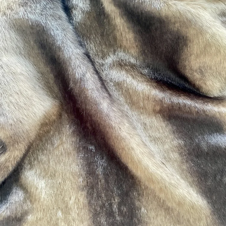 Stripe Natural Color Polyester Plush Bicolor Black Raccoon Brown Fluffy Stretch Faux Fur Fabric