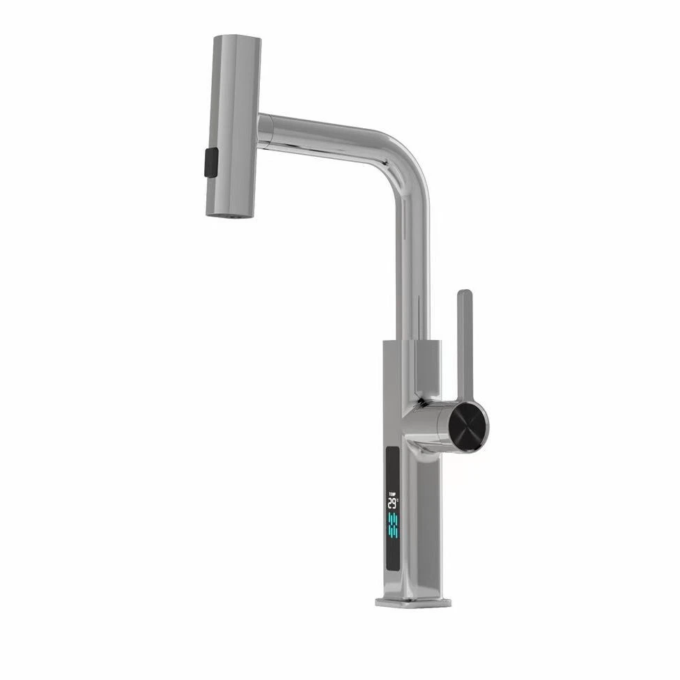 New All copper high-end kitchen waterfall digital display pull faucet