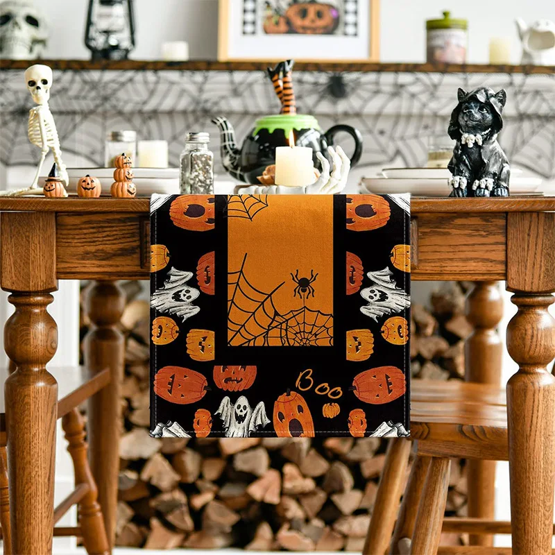Halloween Fall Easter Table Flower Runner Kitchen Decorative Polyester Felt Rose Cotton Burgundy Custom Rattan Black and White