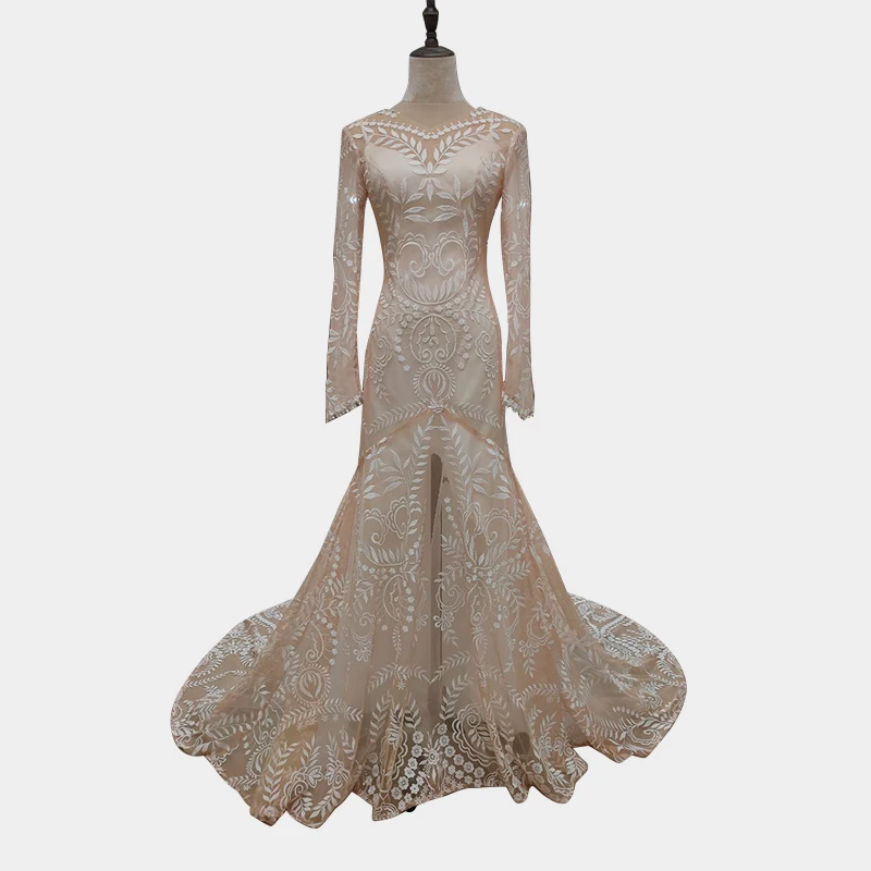 4055# 2 Piece In 1 BOHO Long Sleeve Wedding Dress Backless Lace Destination Wedding Shoot Post Bride Gown Appliques Sweep Train