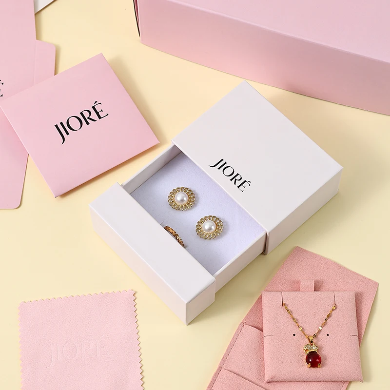 Drawer Jewelry Box Microfiber Gift Bags Pouches Set Custom Logo Rings Earrings Packaging Storage Cardboard Case Boxes