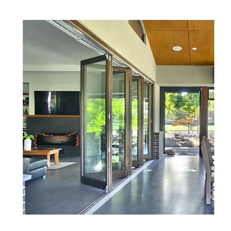 Commercial Residential Patio Bifold Fold Door Sound Proof Aluminium Double Glazed Folding Door For Restaurant