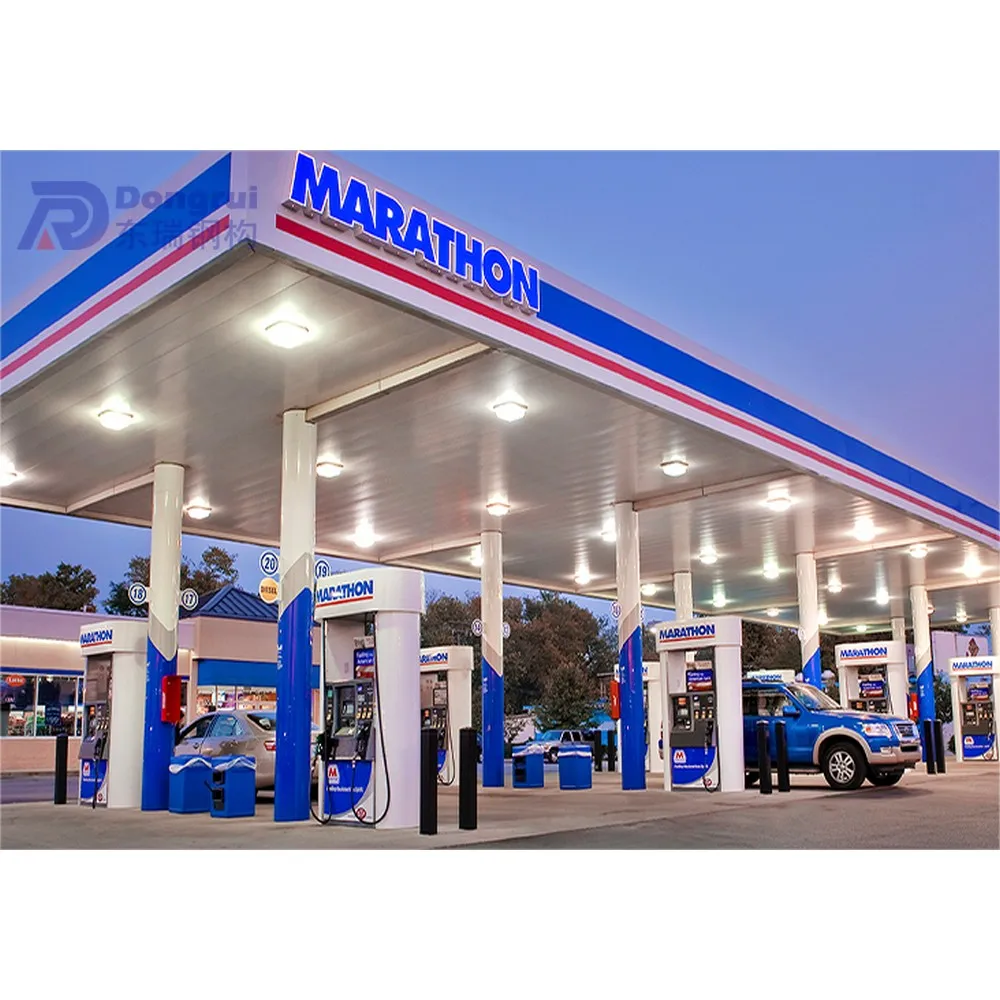 gas station canopy roof design prefabricated light steel structure petrol station