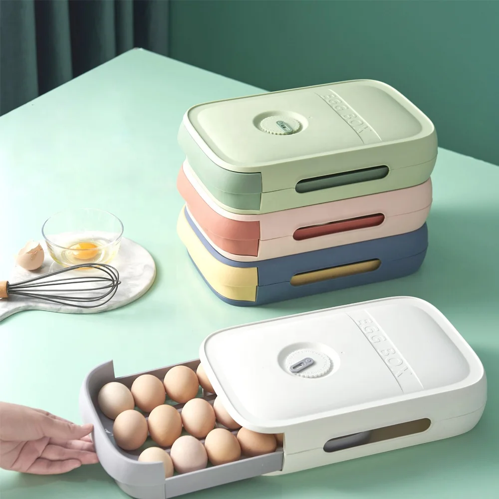 Household Drawer-Type Egg Storage Boxes Portable Kitchen Food Arrangement Rack Refrigerator Rolling Drawer Egg Fresh-Keeping Box
