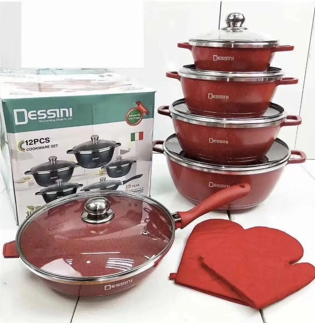 hot sales with high quality 12pcs DESSINI die casting aluminum cookware set/NON-stick dessini cookware sets/ceramic cookware