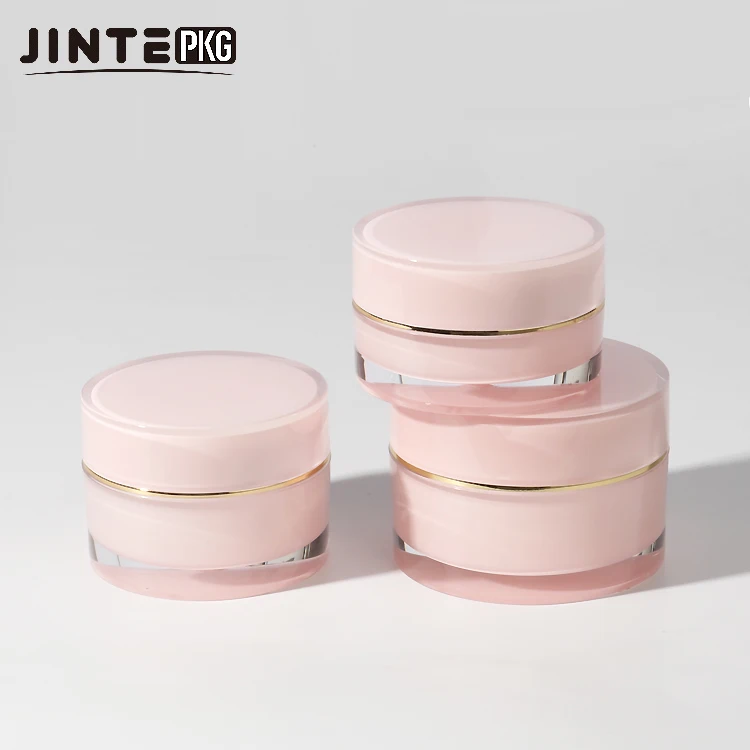 Beauty Round Shape   30g 50g Cosmetic Pink Plastic  Cream Jar  Double Wall  Pot Containers Acrylic Cream Jars with Pink Lid