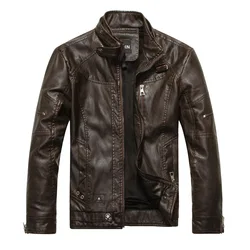 2021 New Men Motorcycle Winter Warm Padded PU Leather Jacket
