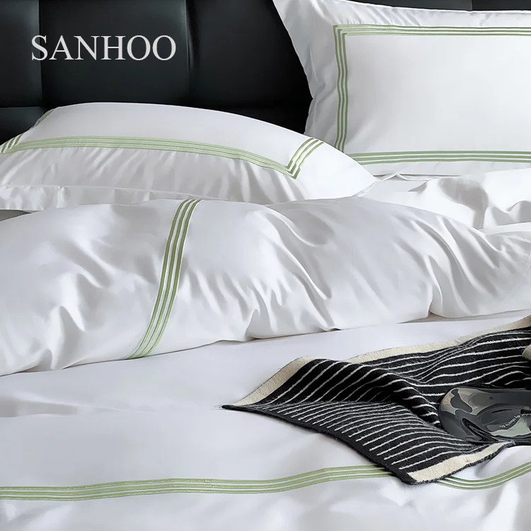SANHOO Percale Hotel Bed Sheets Queen King Size Bed Linen 400TC White Hotel Quality Beddings