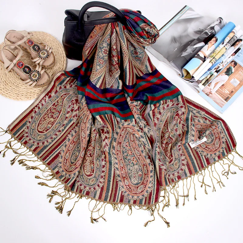 2023 New Arrival  Fashion  Winter Pashmina Shawl Flower Embroidered Tassel Scarf Cashmere Scarf Ethnic style shawl