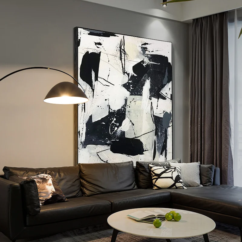 Handmade Black and White modern Abstract Design Wall Art hand painted Abstract Canvas Oil Painting for living room home decor