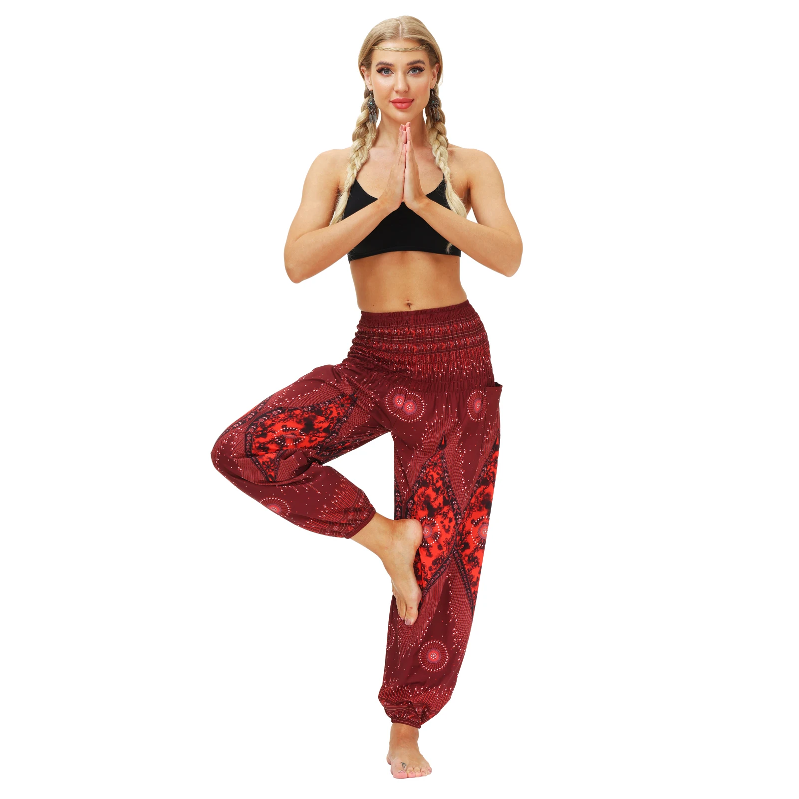 New style Tie Dye sport Fitness loose Bloomers with pockets boho elastic women wide leg yoga harem pants