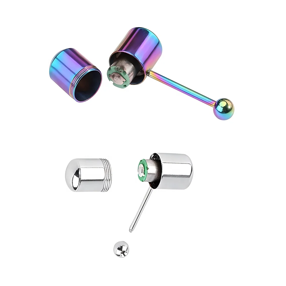 316L Stainless Steel Body Piercing Shock Massage Tongue Barbell Vibrating Tongue Ring With  Battery