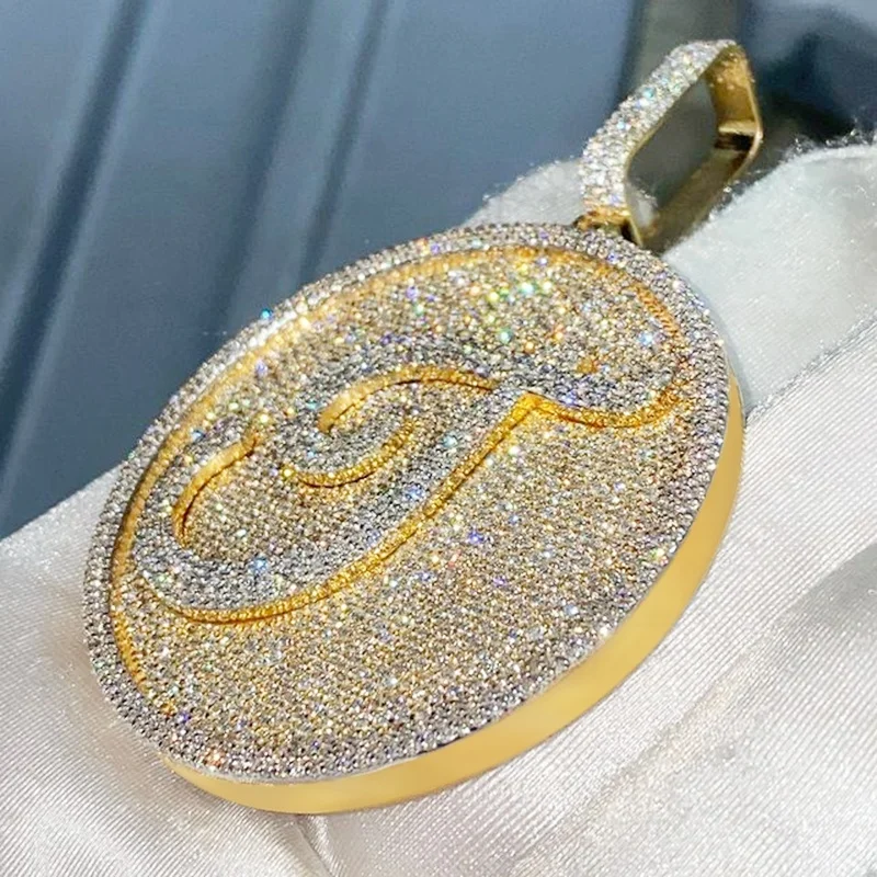  Bling Iced Out Silver Round Plate Custom Pendant
