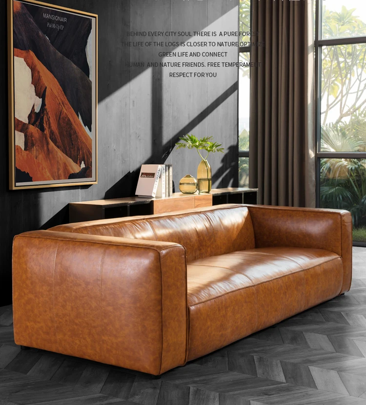 Retro Brown Leather Chesterfield Leather Sofa Furniture Genuine Leather sofa Living room Furniture