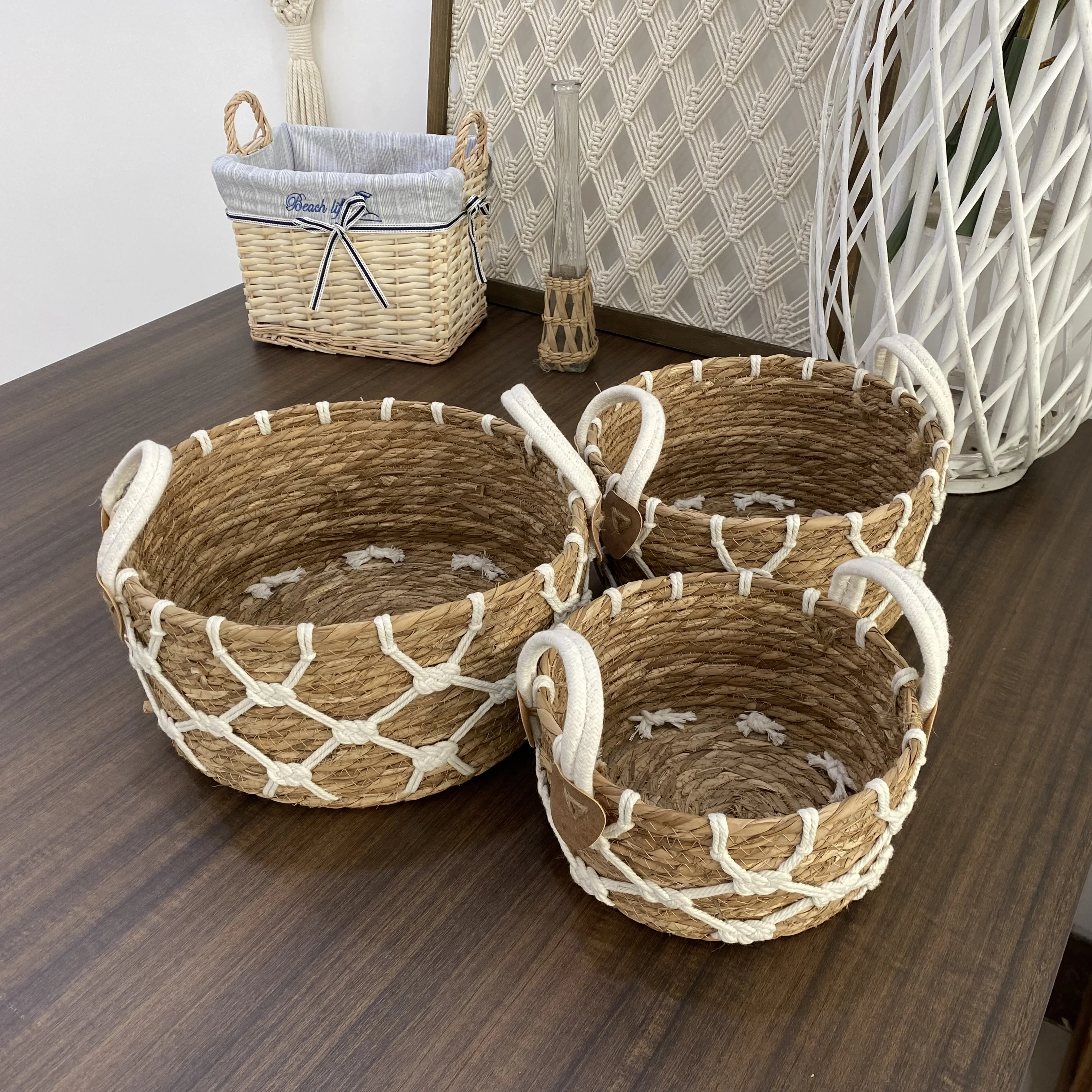 Best Price Storage Grass Craft Baskets Wicker Colourful Cotton Rope Plant Flower Basket
