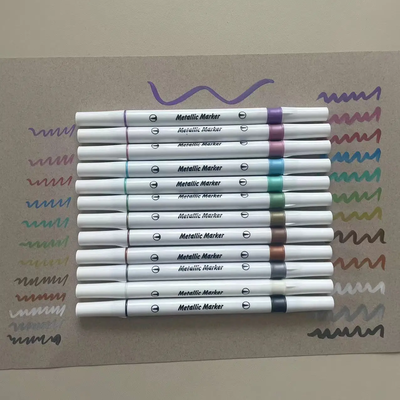 Dual tip brush fineliner glitter metallic acrylic marker paint pens for black cards