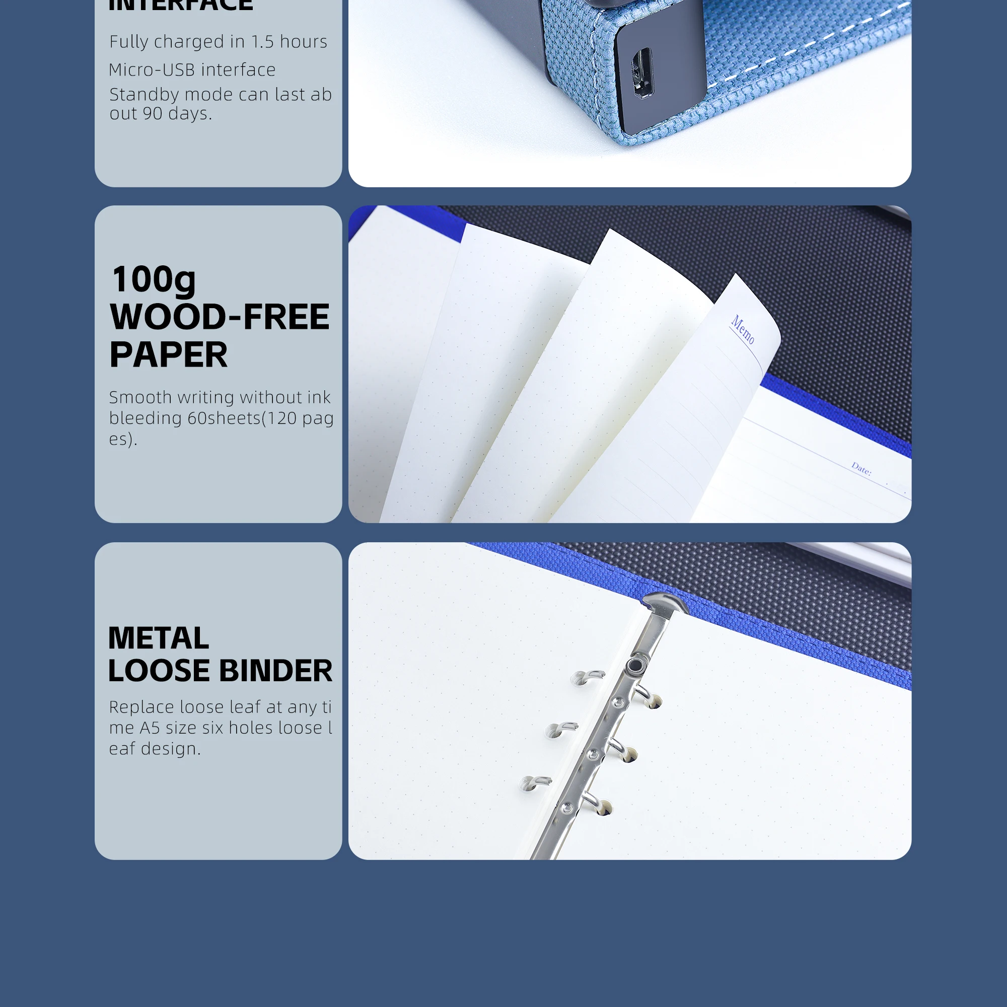 New Tirple Smart Custom Notebook A5 Notebook With USB Multifunctional 8000mA Wireless Charger Notebook