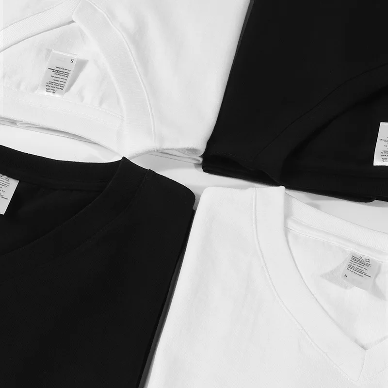 NADANBAO Factory High Quality Breathable Custom T-shirt Opaque Mens Thick V Neck Rib Collar Full Cotton White T shirt for men