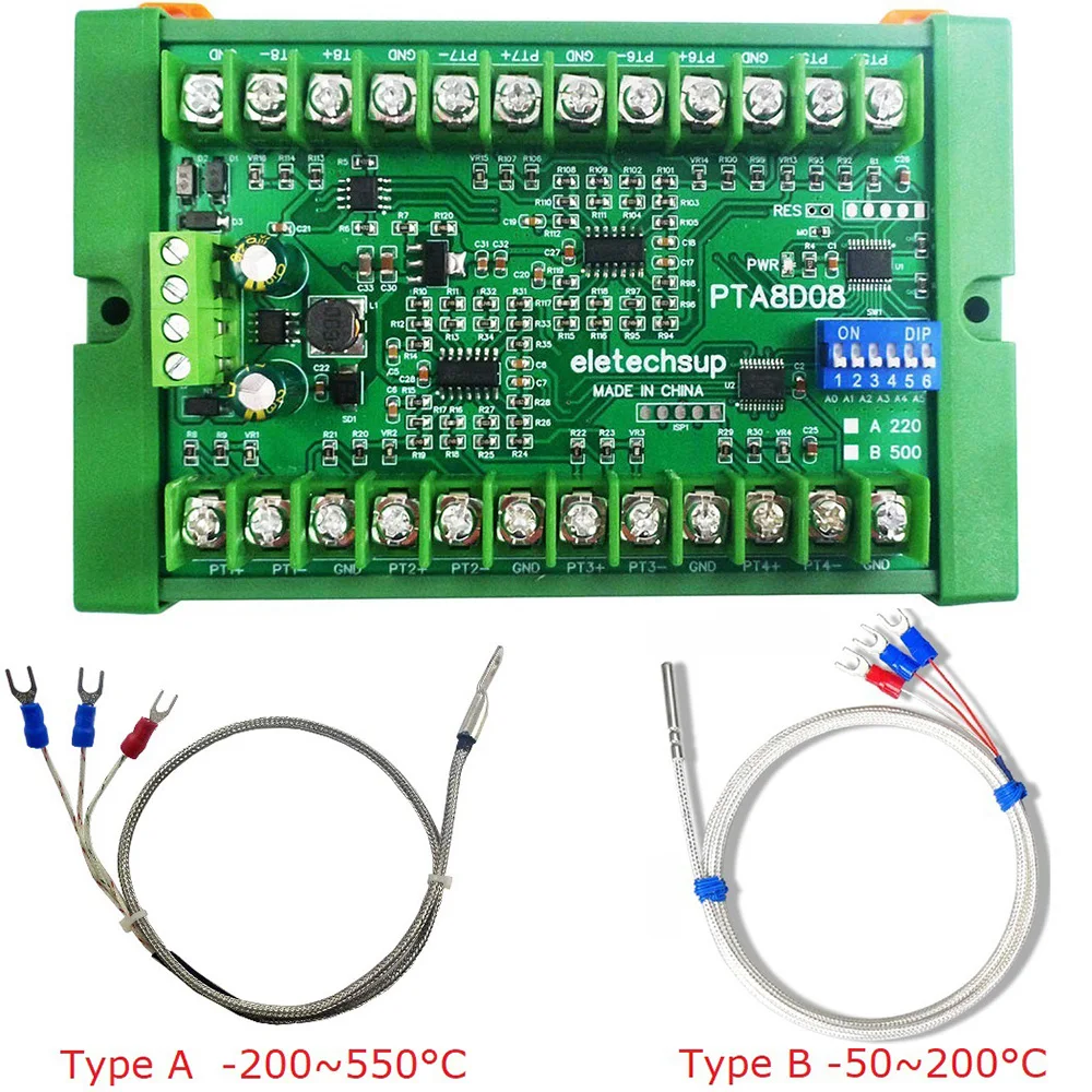8 channel PT100 Thermocouple RTD RS485 Temperature Sensor Module Modbus RTU Board Temperature Acquisition Module Collector 500
