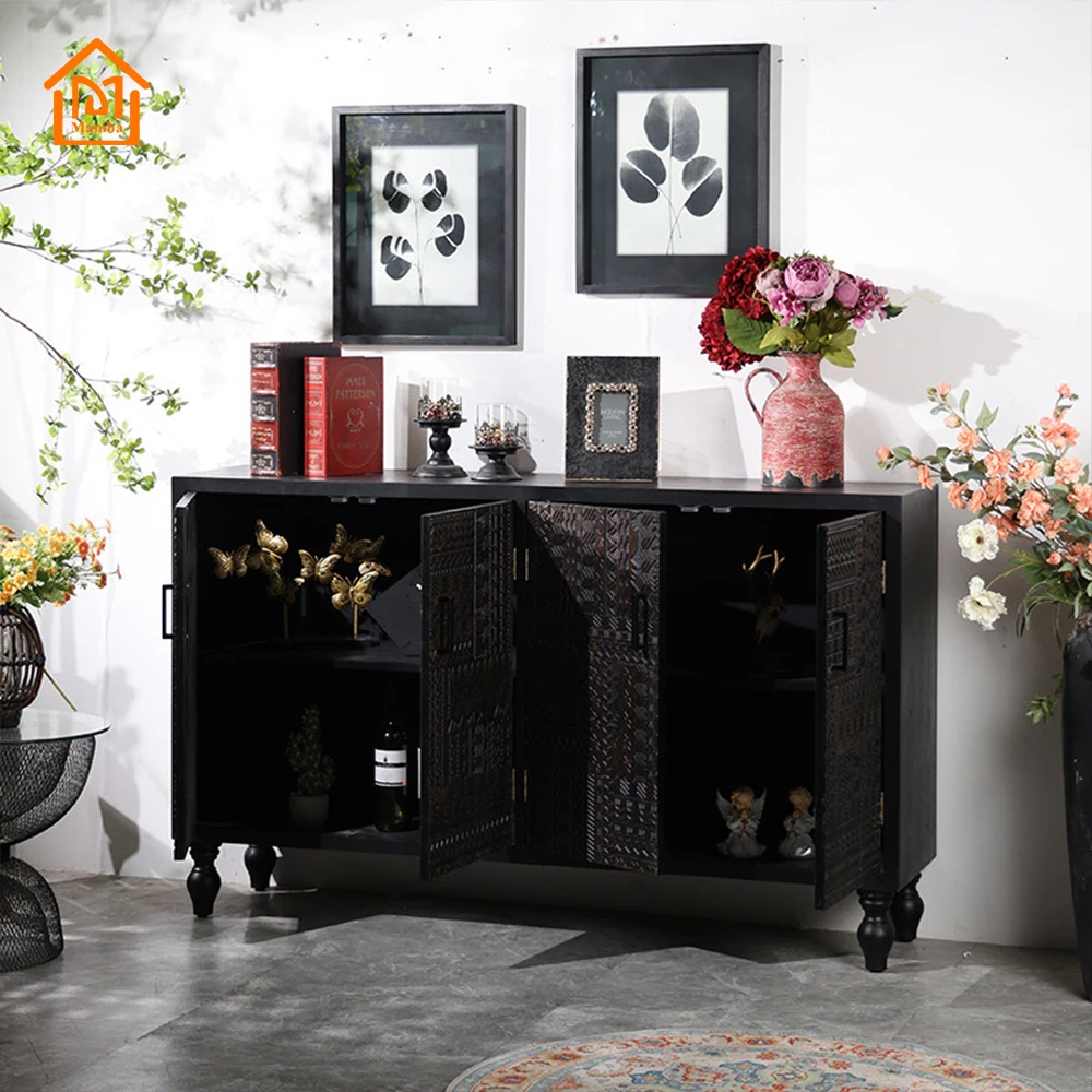 Mamba Rustic Home Craft Minimalism Wooden Storage Cabinet Farmhouse Living Room With 4 Doors