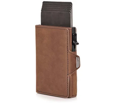 Genuine Leather Credit Card Case RFID Blocking Leather Real Leather Bank Visa Card Holder Wallet With Metal Aluminum Box