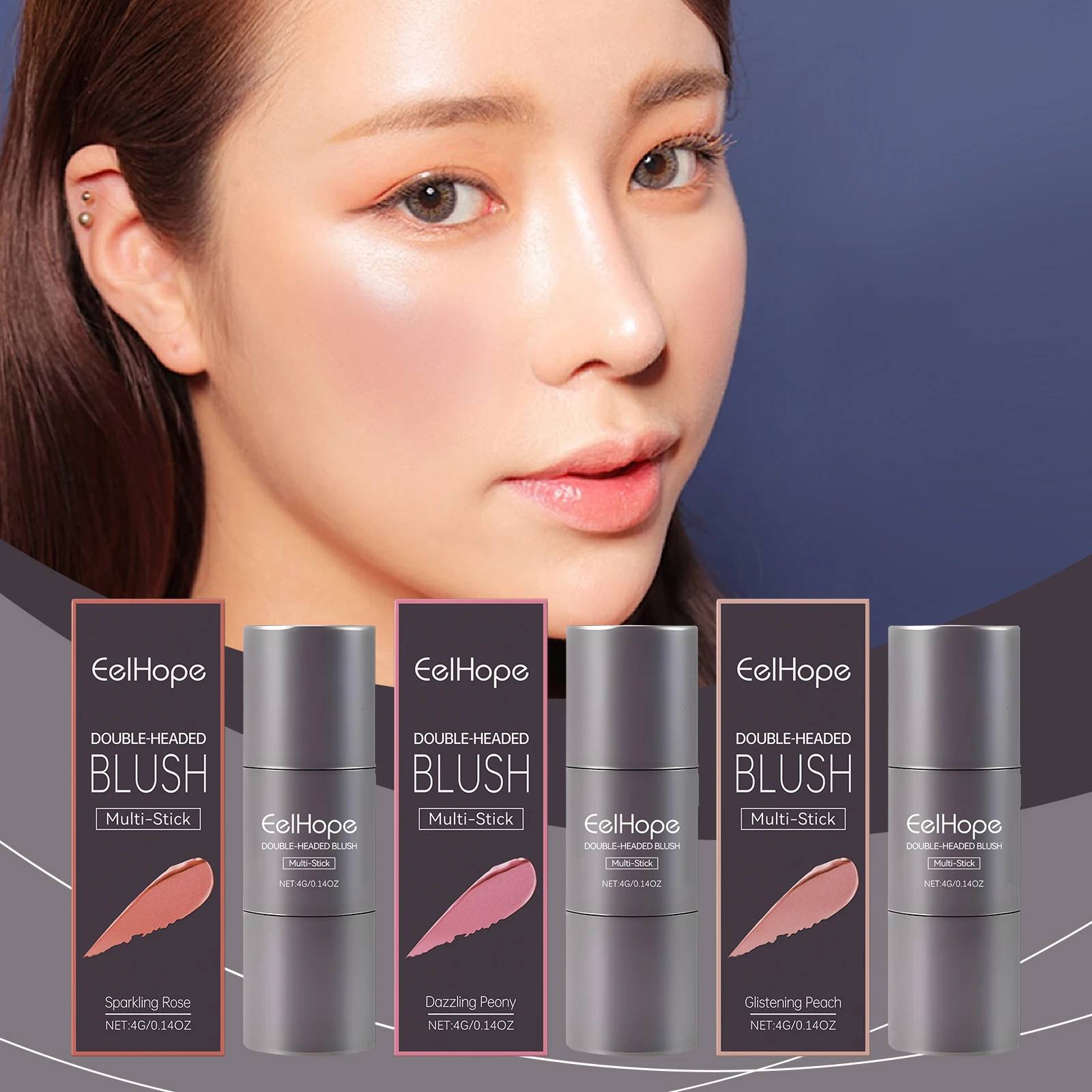 Eelhope Hot Sale Facial Makeup Light Long Lasting Color Double Head Powder Blusher Multi Purpose Stick Liquid Blush Natural 4g