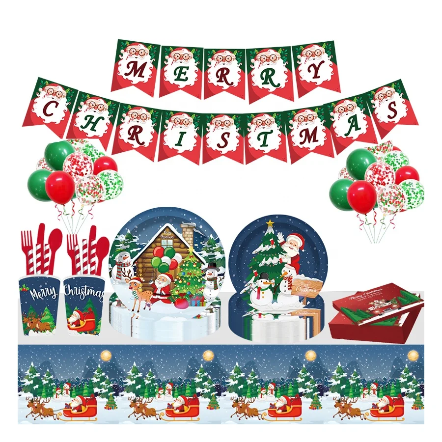 New design red and green color Merry Christmas theme party tableware