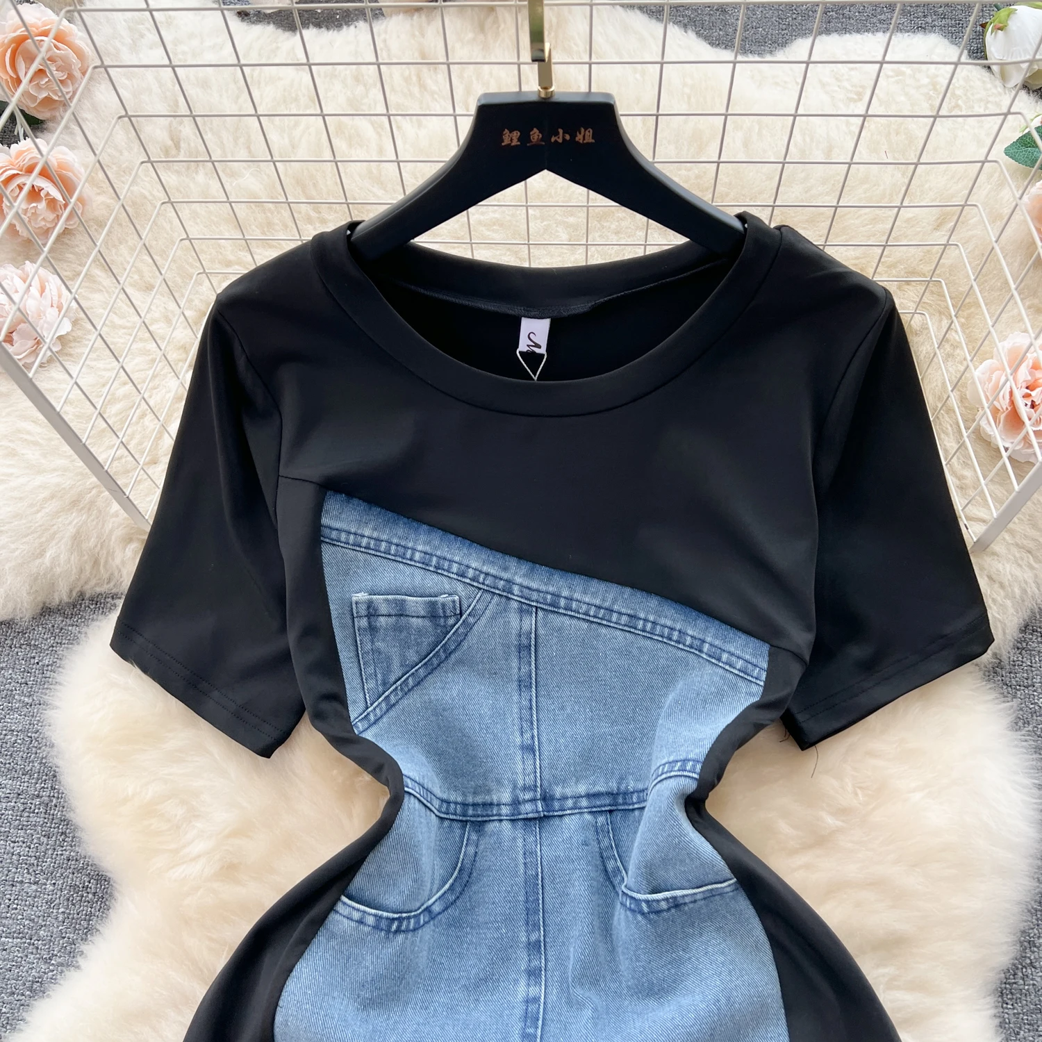 Liu Ming Summer Trending Products 2024 New Arrivals Women Clothing French Retro Short Sleeve Chic Casual Long Denim Dress