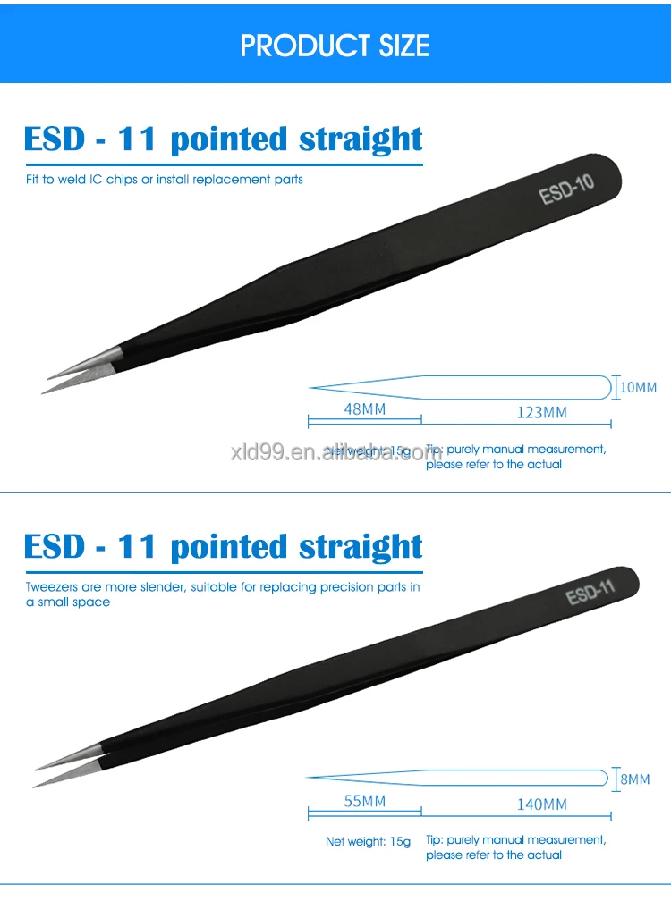 Wholesale Multiple Types Anti Static Precision Black Stainless Steel Tweezer