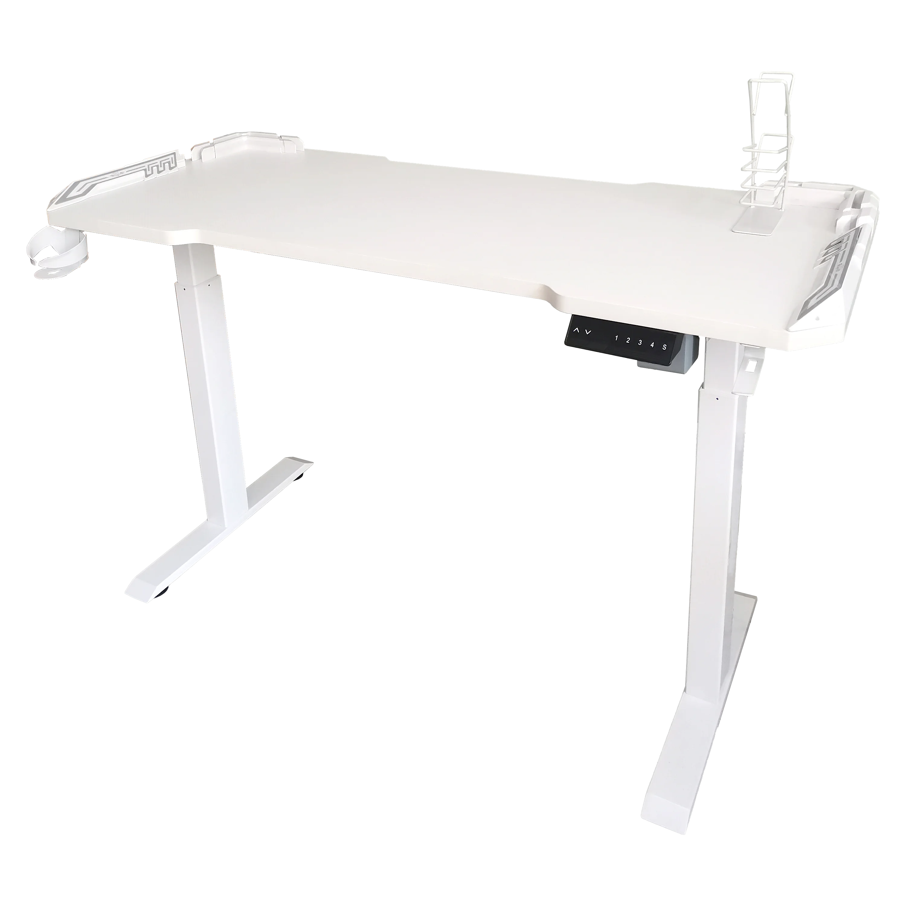 Ergonomic White Pc Gaming Sit Stand Up Desk Office Home Gamer Electric Standing Desk With LED E-sports Height Adjustable Desk