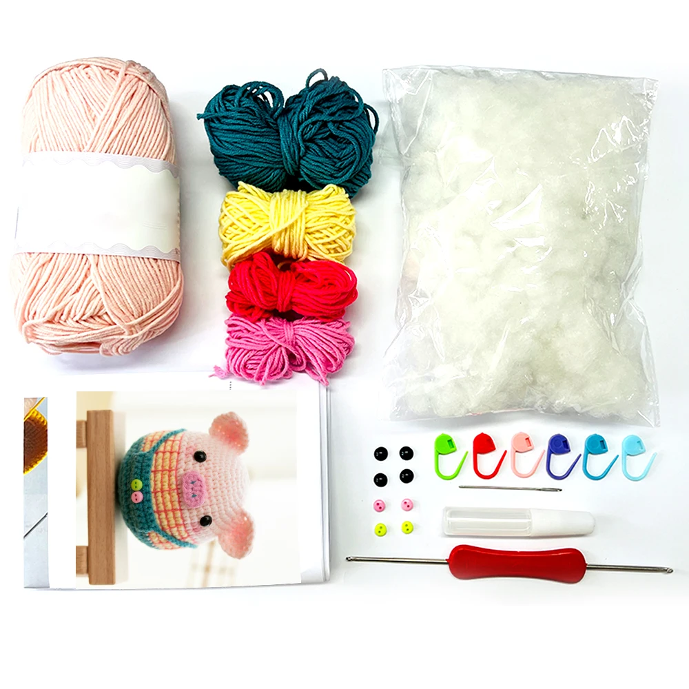 Kids Beginner Animal Style Woobles DIY Knitting Crocheting Hooks Sewing Yarn Crochet Kits