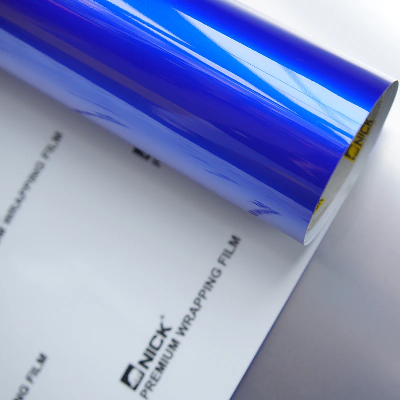 Синяя Автомобильная виниловая оболочка без пузырьков воздуха глянцевая металлическая синяя для кузова