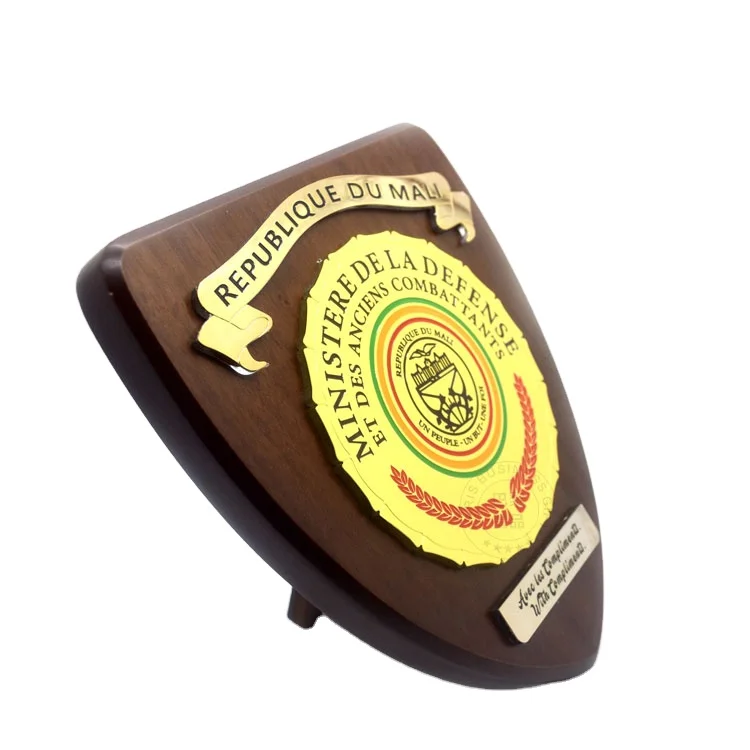 Hot selling wooden shield new creative product custom award MDF wooden shield plaque trophy with stand
