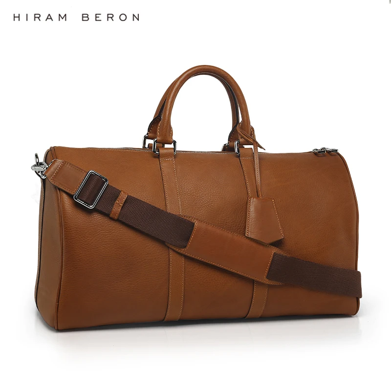 Hiram Beron Full Grain Italian Vegetable Tanned Leather Keepall Weekend Duffle Bag for Men