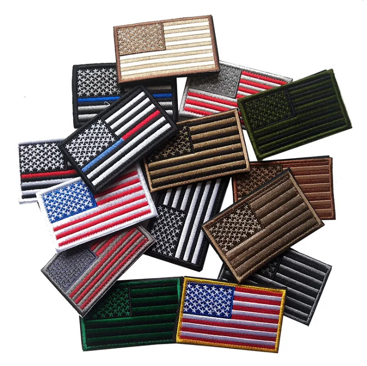 Different color embroidered american country flag patch with hook and loop backing
