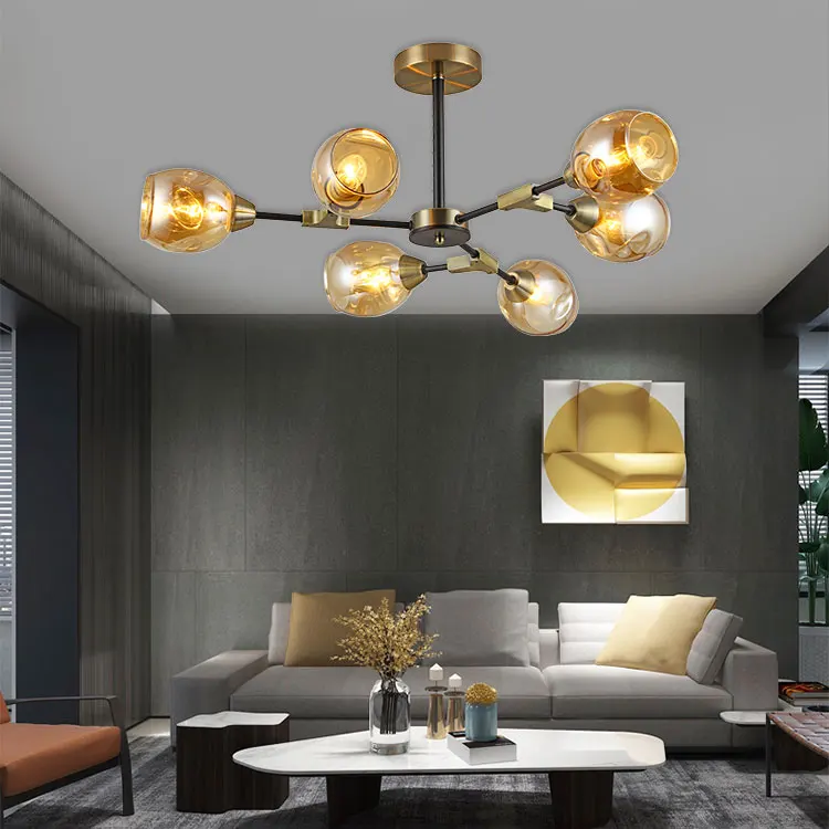  Ganva Modern Luxury Bedroom Hotel Decorative Golden Ball Glass Chandelier Pendant