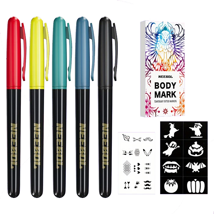 Non Toxic Temporary Tattoo Pens with Stencil on Skin and Body Markers