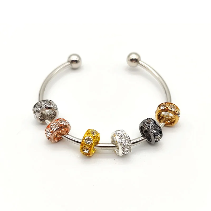 New Arrival Wholesale 10mm 12mm Zircon Spacer Beads Metal Loose Beads For Bracelets Necklace Diy Charms Jewelry Making Findings