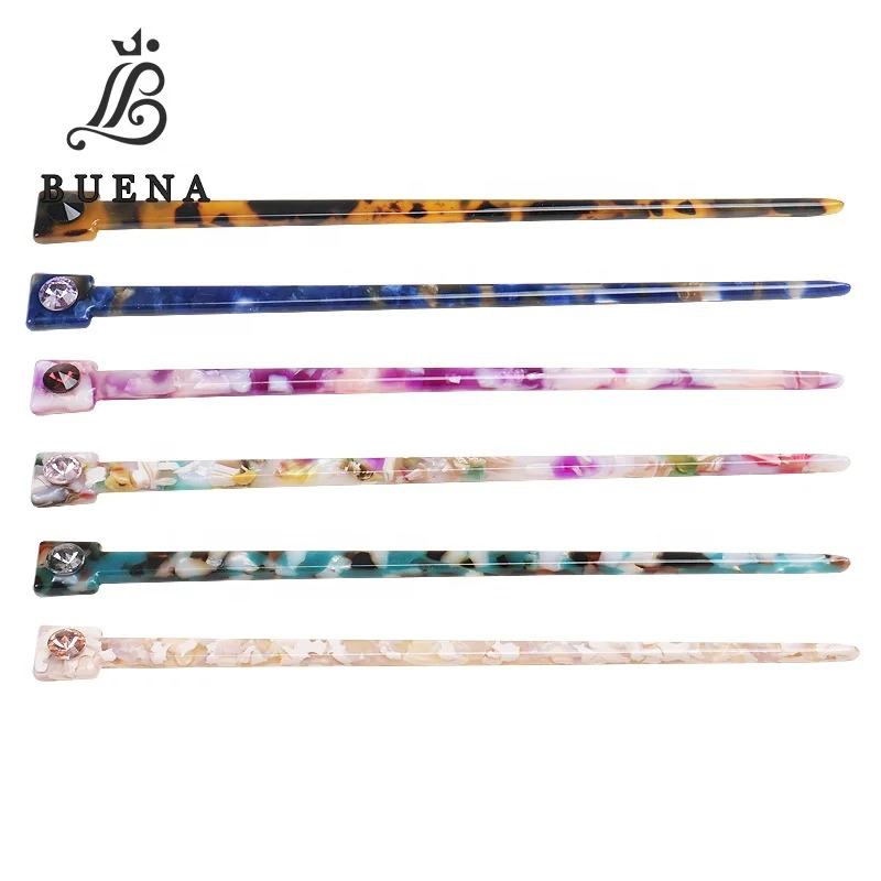 Shiny Colorful Rhinestone Hair Comb Retro Decor Hair Sticks Custom Acetate Chinese Style Hair Chopsticks
