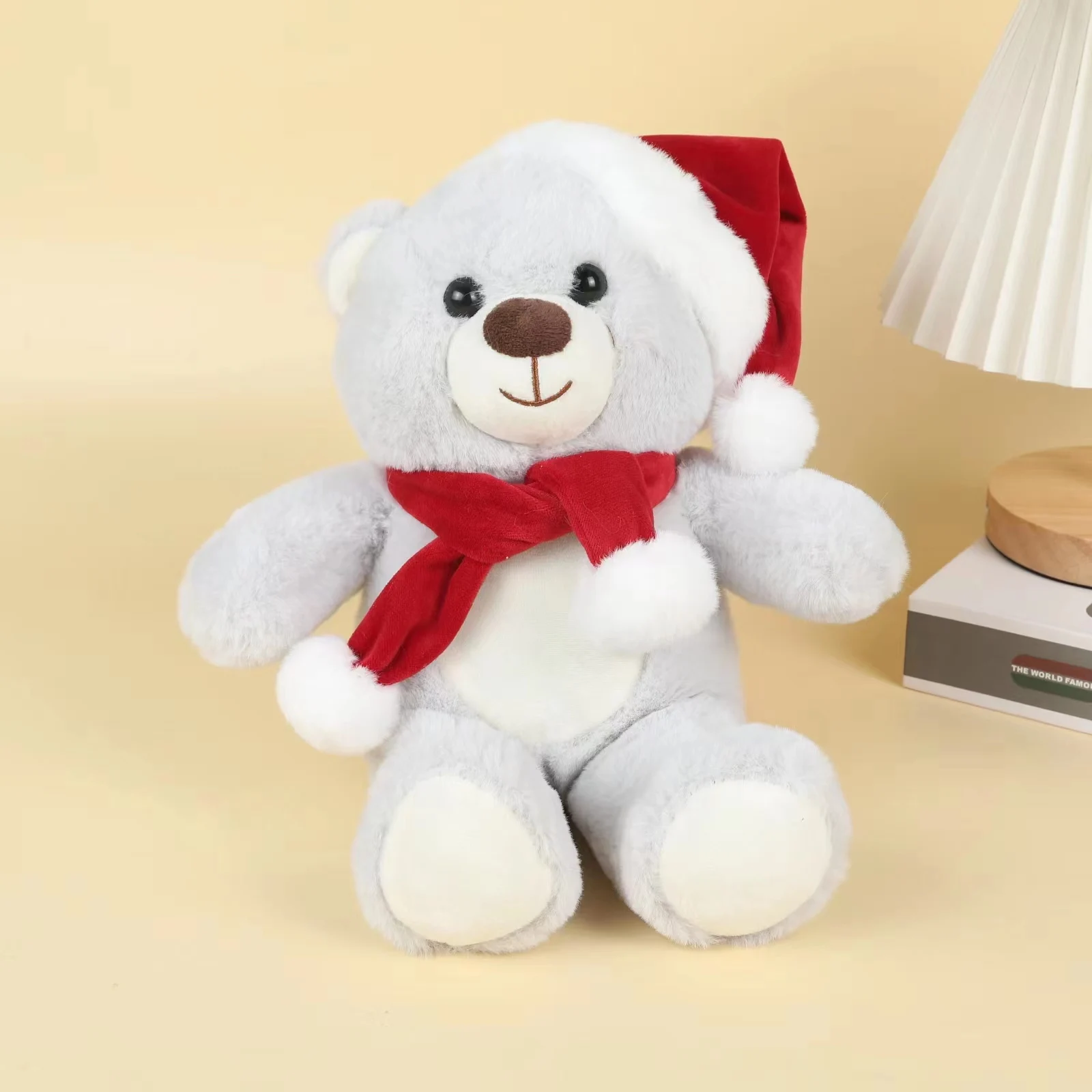 Holiday gift heat transfer logo custom cartoon plush teddy bear toys cute stuffed christmas reindeer doll kids gift