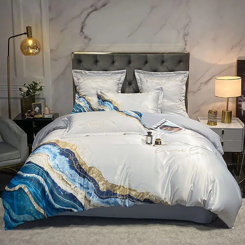 Высококачественный Европейский легкий роскошный хлопковый комплект 60-х годов с вышивкой в виде океана Комплект постельного белья из 4 предметов летнее одеяло для сна