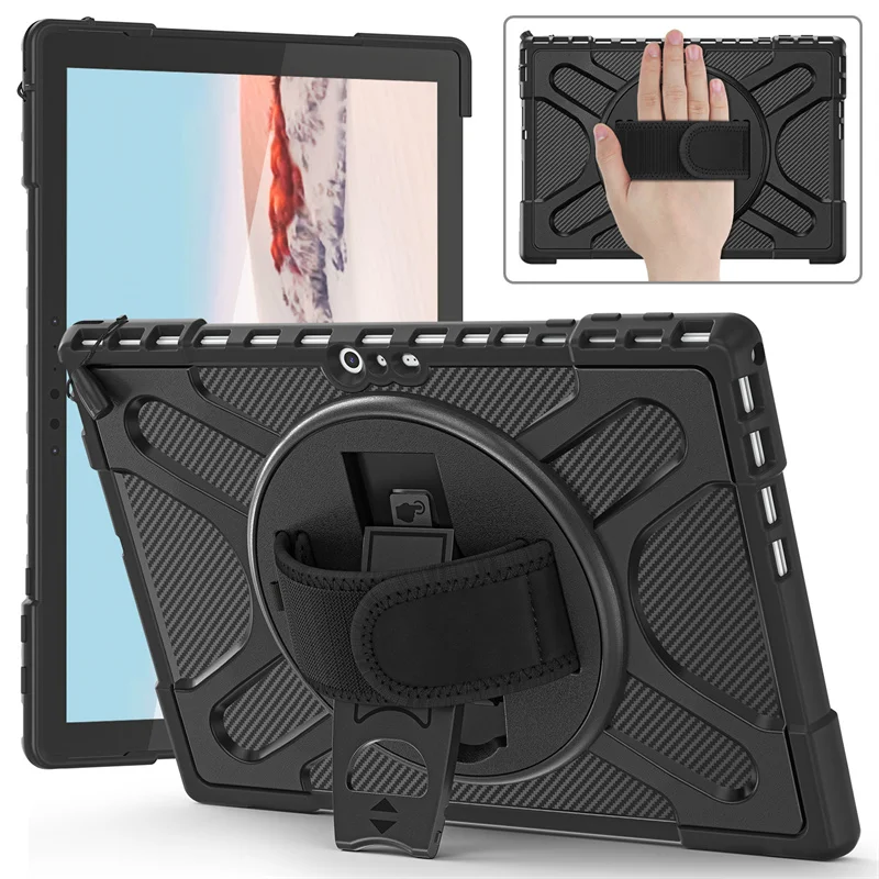 360 Rotating Kickstand rugged tablet protective case for Microsoft Surface Pro 7 with hand strap