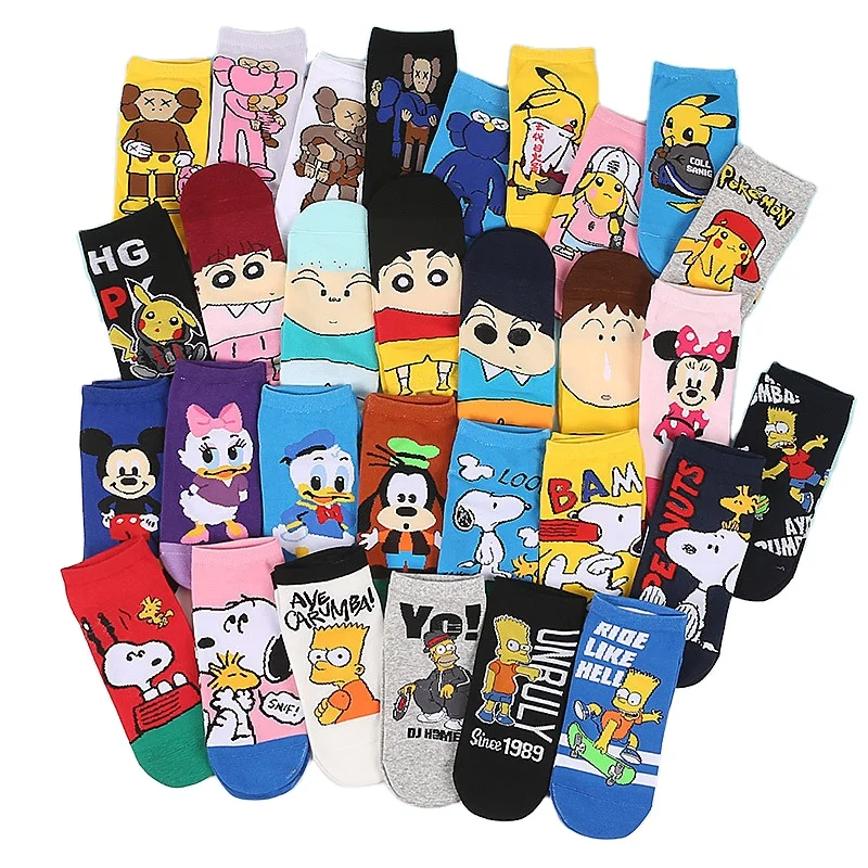 Забавные жаккардовые носки Harajuku Calcetines Meias милые хлопковые кавайные с низким вырезом новые модные до щиколотки героями