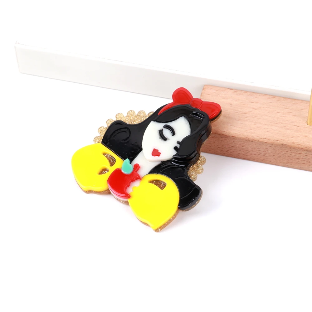 New Creative Personality Lovely Princess Beautiful Black Long Hair Girl Clothing Custom Acrylic Brooch For Women