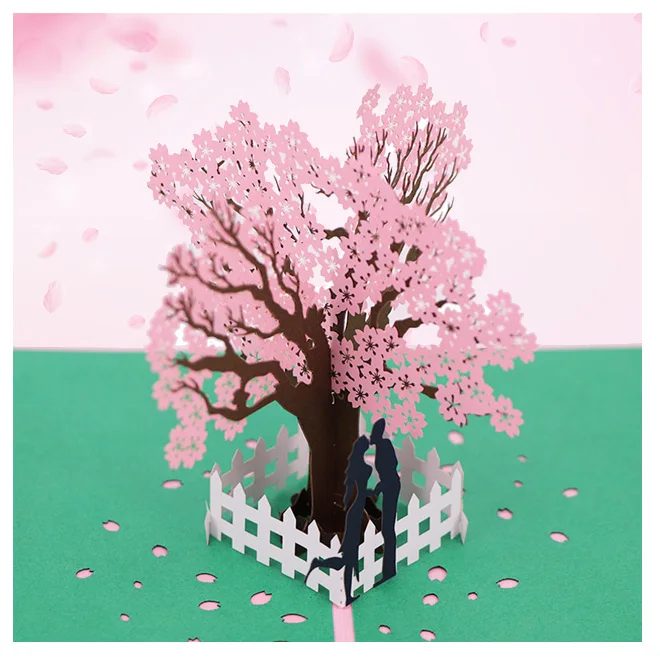 Пользовательская лазерная резка вишневого дерева 3d выдвижная любовь поздравительная открытка День Святого Валентина открытка