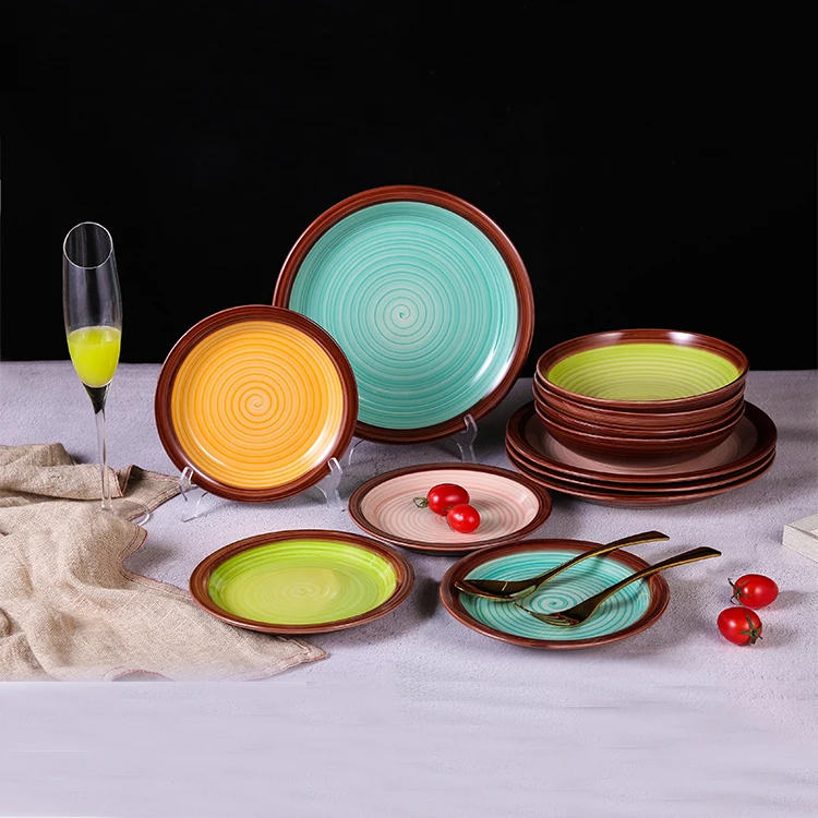 Sample Available Stoneware Handpainted Ceramic Red Dinner Bulk Dishes Plates